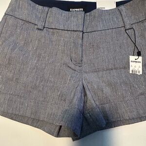 Express Women's Midi Waist Stretch Linen Blend Blue Shorts Sz 4